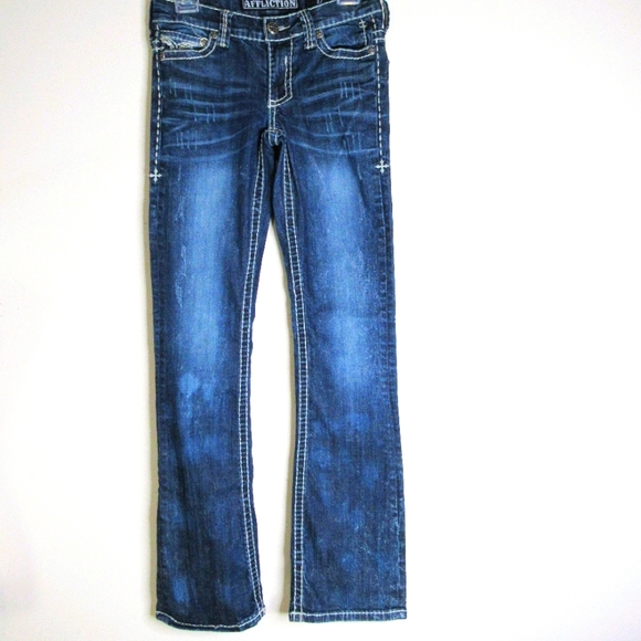 AFFLICTION JADE Dark Wash,Low Rise Distressed Jean